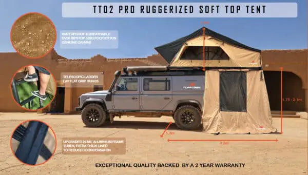 TUFF-TREK ® PRO-Ruggedised 1.4m Soft Top Tent + Optional annex Room