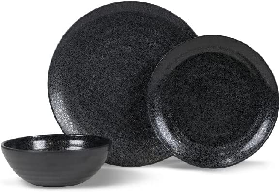 Kampa Ebony Cobble 12pc Set Melamine Tableware